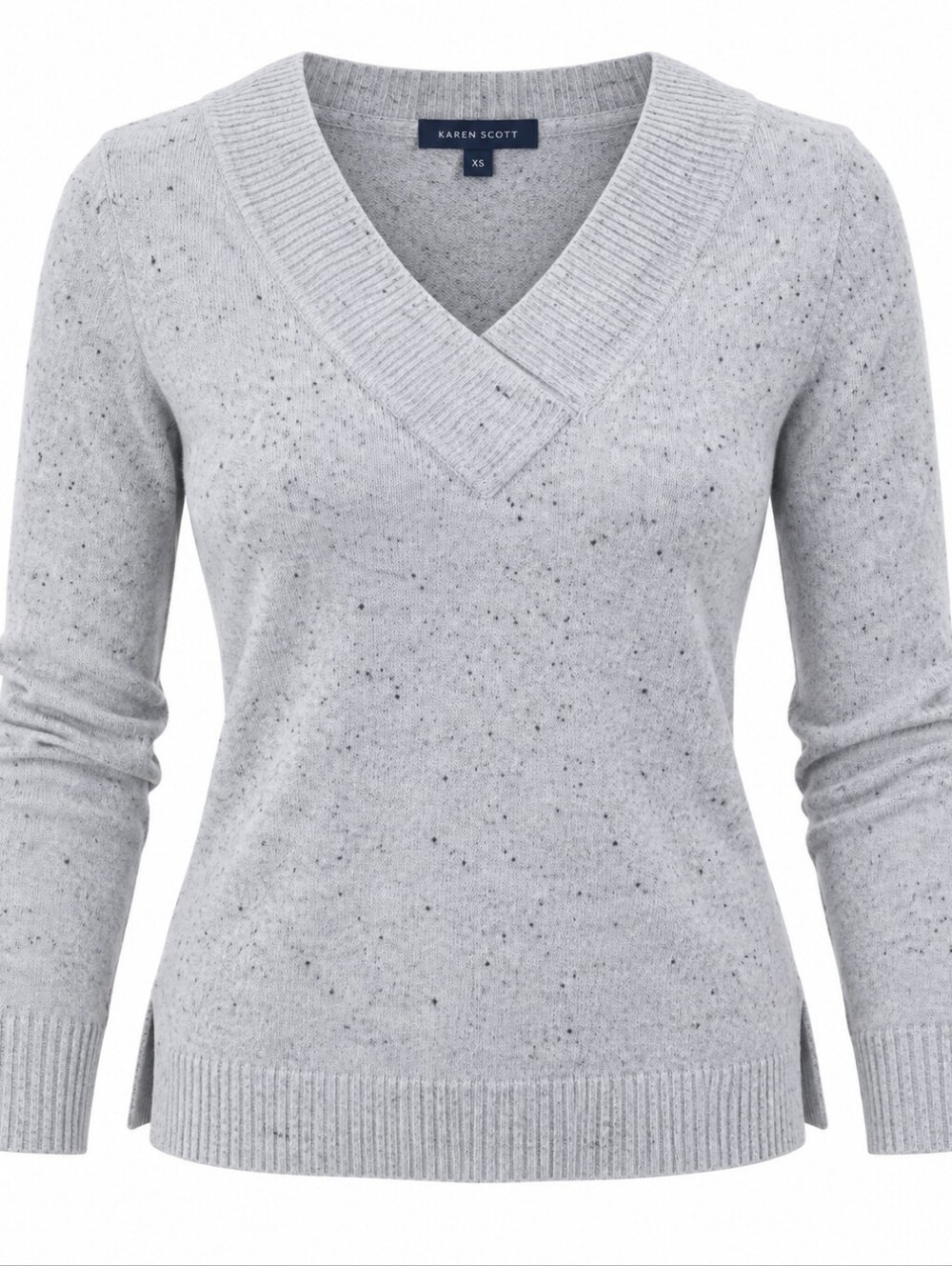 KAREN SCOTT | Gray Black Speckled Crossover V-Neck Cozy Knit Sweater | XS